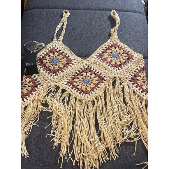 West of Melrose XS Crochet Fringe Boho Tank NWT - Picture 2 of 10